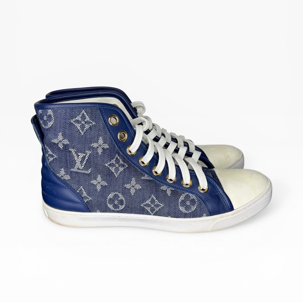 Louis Vuitton Navy and White Monogram Sneakers Size 37.5